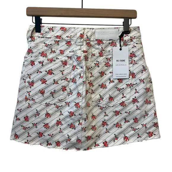 RE/DONE Originals Cargo Rose Print Denim Mini Skirt Size 25 - Picture 4 of 10
